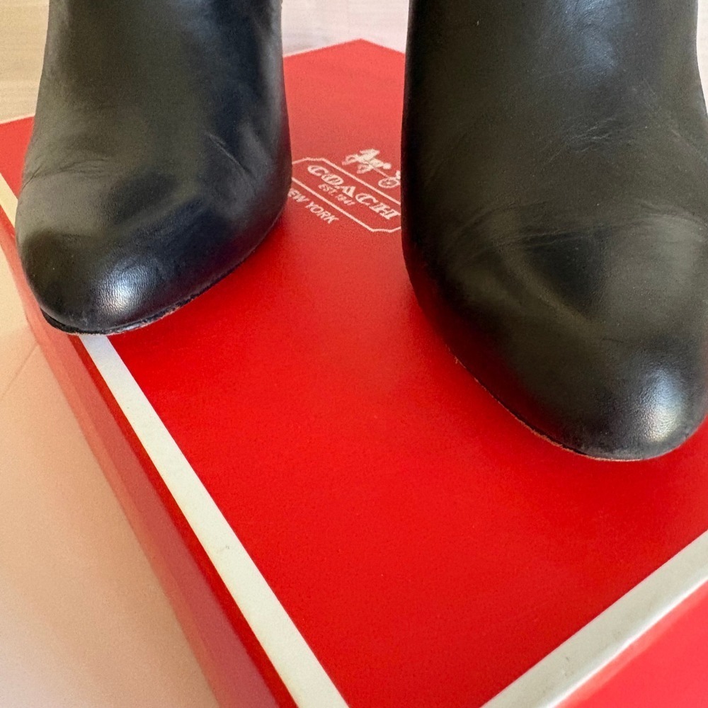 Coach Women Ursa Ankle Boots Leather Stiletto 9M Black Croc Strap 9M w/Box Q3022 - Picture 4 of 16